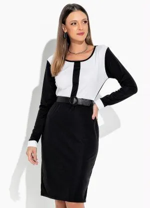 Rosalie - Vestido Preto/Branco com Recorte - ROSALIE