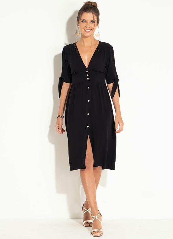 Quintess - Vestido Preto com Abertura em Botões 3