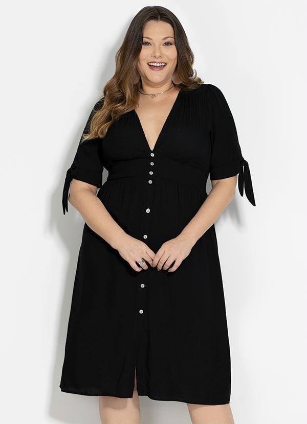 Quintess - Vestido Preto com Abertura em Botões 5