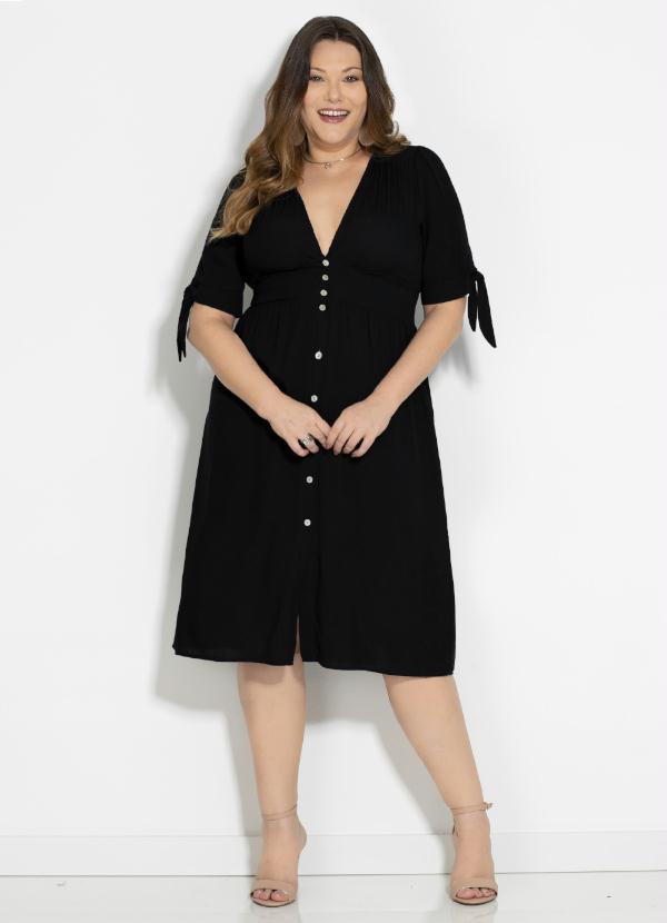 Quintess - Vestido Preto com Abertura em Botões 7