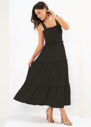 Vestido Preto com Babados e Alas para Amarrar