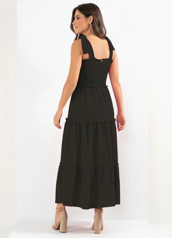 Quintess - Vestido Preto com Babados e Alças para Amarrar 2