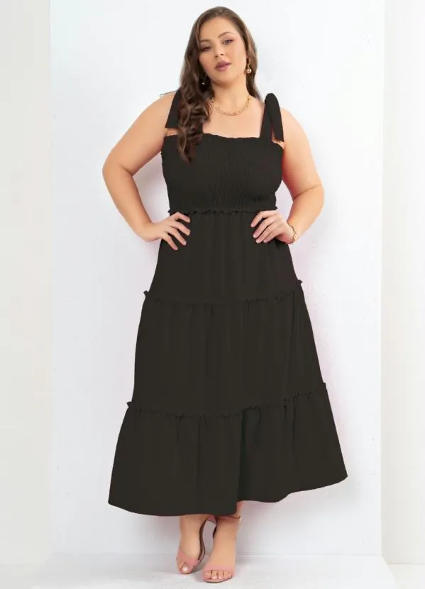 Quintess - Vestido Preto com Babados e Alças para Amarrar 3