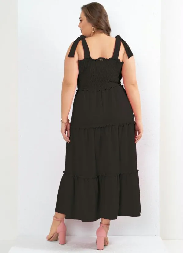 Quintess - Vestido Preto com Babados e Alças para Amarrar 4