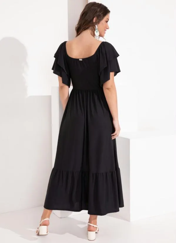 Quintess - Vestido Preto com Babados nas Mangas 2