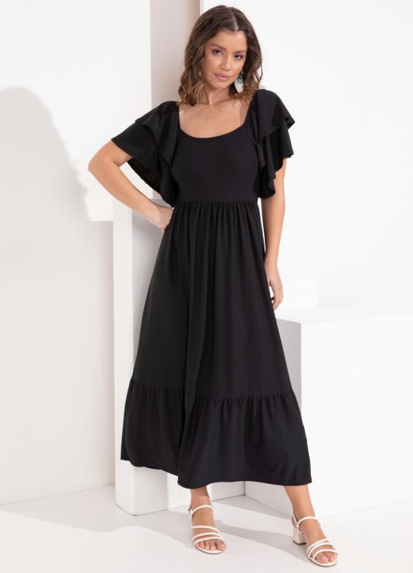 Quintess - Vestido Preto com Babados nas Mangas 3