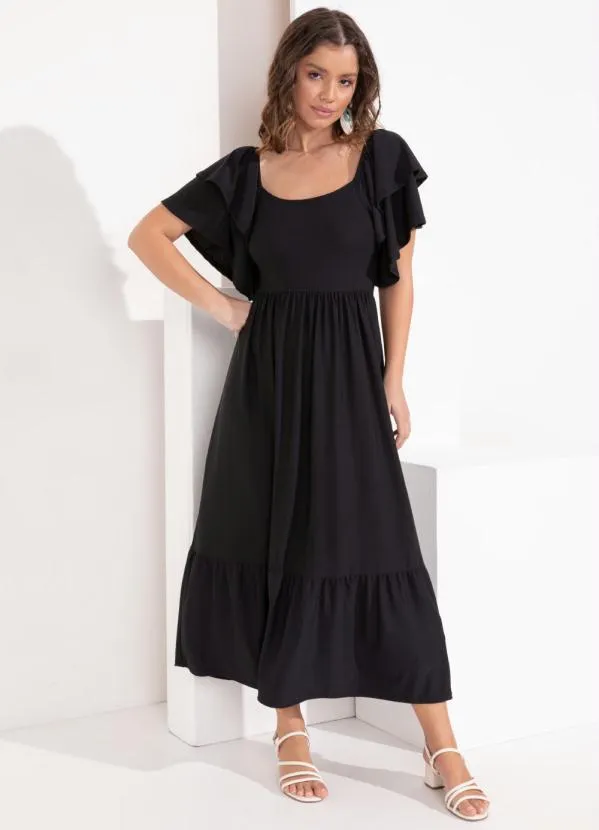 Quintess - Vestido Preto com Babados nas Mangas 3