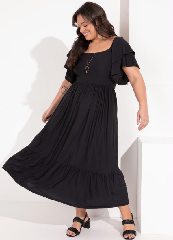 Quintess - Vestido Preto com Babados nas Mangas 5