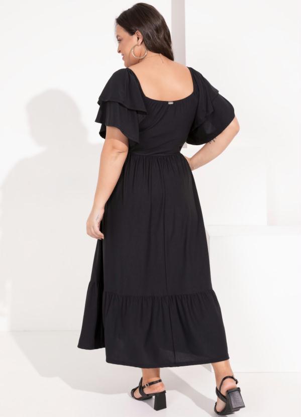 Quintess - Vestido Preto com Babados nas Mangas 6