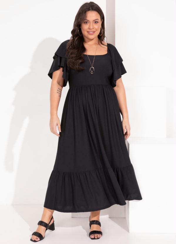 Quintess - Vestido Preto com Babados nas Mangas 7