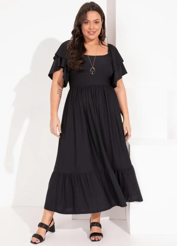 Quintess - Vestido Preto com Babados nas Mangas 7