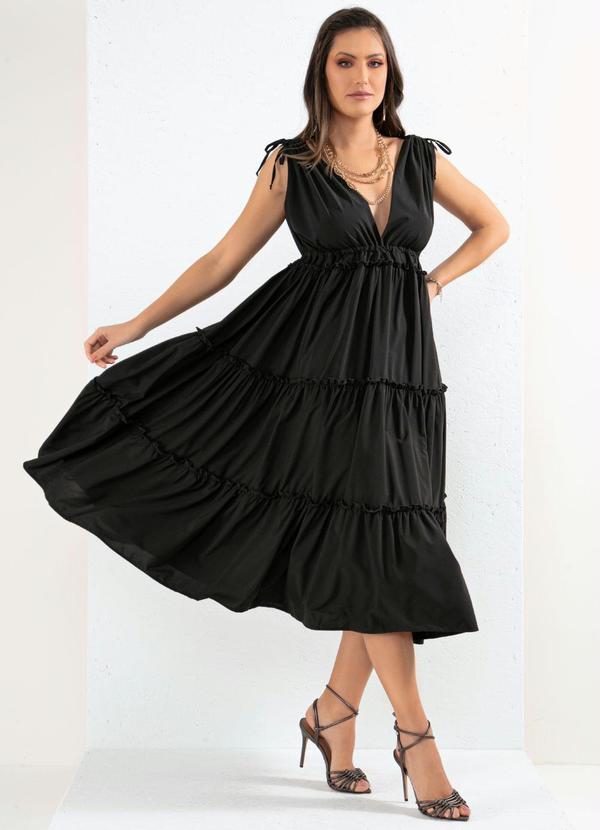 Outlet - Vestido Preto com Babados Sobrepostos 4