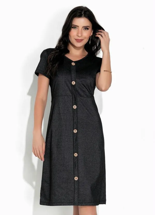 vestido longo vestido preto com botÃµes na frente