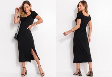 Vestido Preto com Fenda na Barra