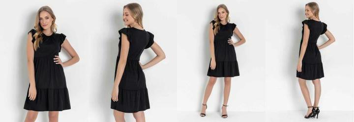 Vestido Preto com Manga em Babado