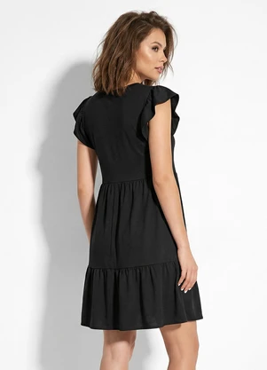 Moda Pop - Vestido Preto com Manga em Babado - MODA POP