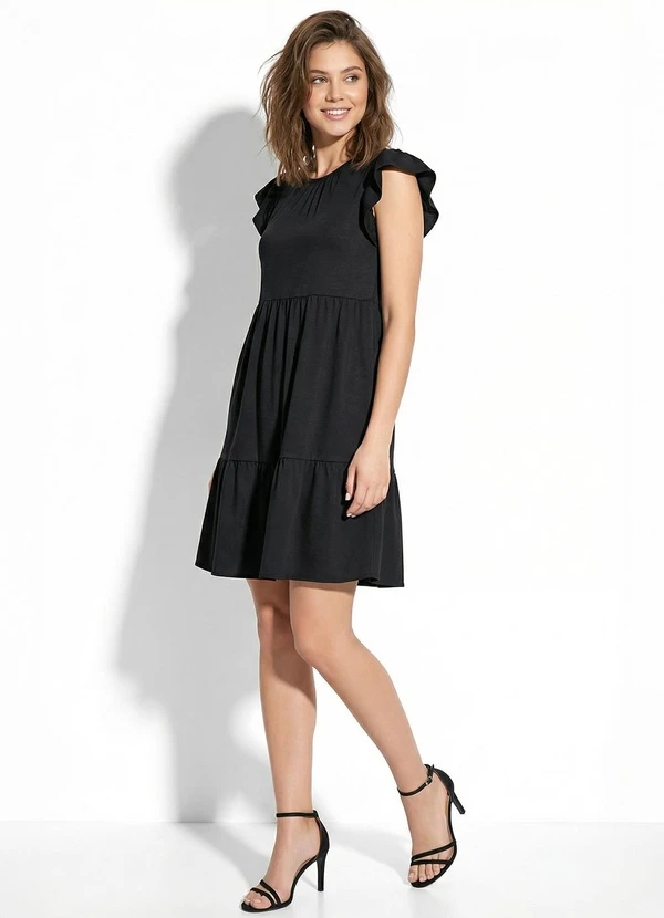 Moda Pop - Vestido Preto com Manga em Babado 3
