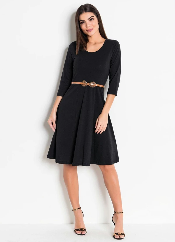 Rosalie - Vestido Preto com Mangas 7/8 9