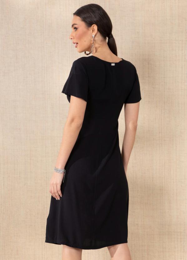 Queima Estoque - Vestido Preto com Nó e Vazado em Viscose Plana 2