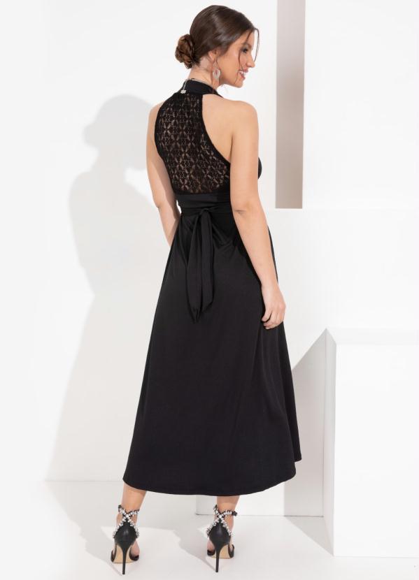 Outlet - Vestido Preto com Sobreposição para Amarrar 2