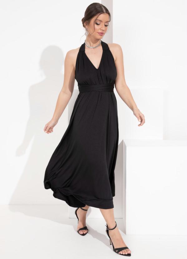 Outlet - Vestido Preto com Sobreposição para Amarrar 3