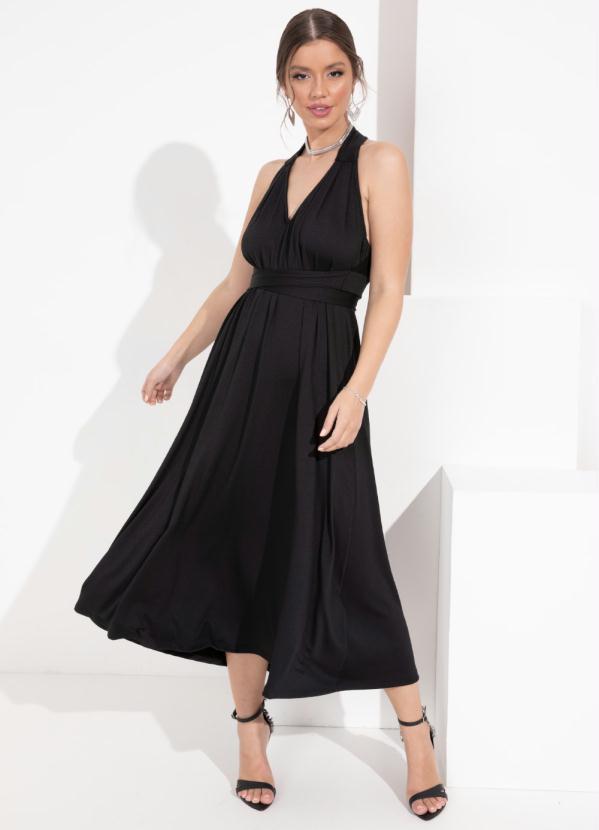 Outlet - Vestido Preto com Sobreposição para Amarrar 4