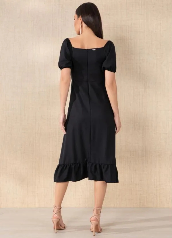 Quintess - Vestido Preto Decote Quadrado e Fenda 2