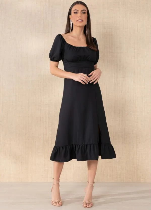 Quintess - Vestido Preto Decote Quadrado e Fenda 3