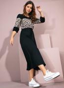 Vestido Preto e Animal Print Mangas Bufantes