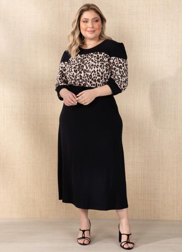 Quintess - Vestido Preto e Animal Print Mangas Bufantes 3