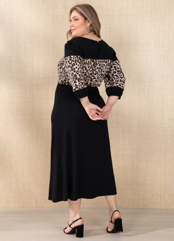 Quintess - Vestido Preto e Animal Print Mangas Bufantes 4
