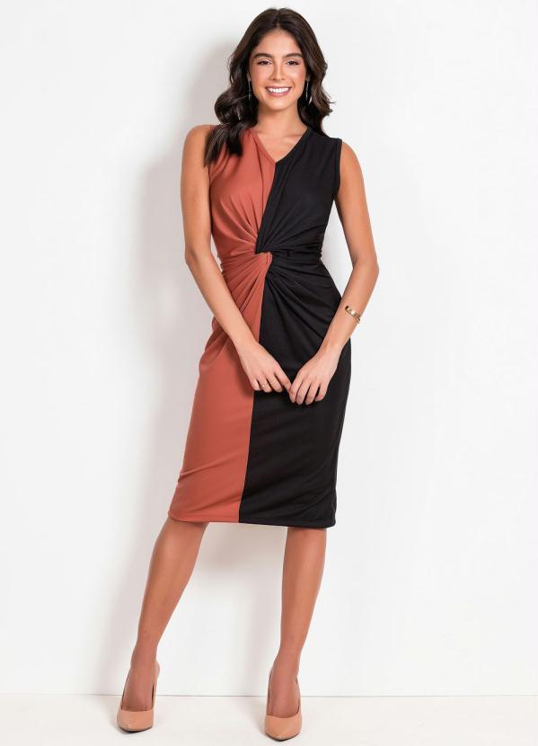 Rosalie - Vestido Preto e MarromCom Torção 3