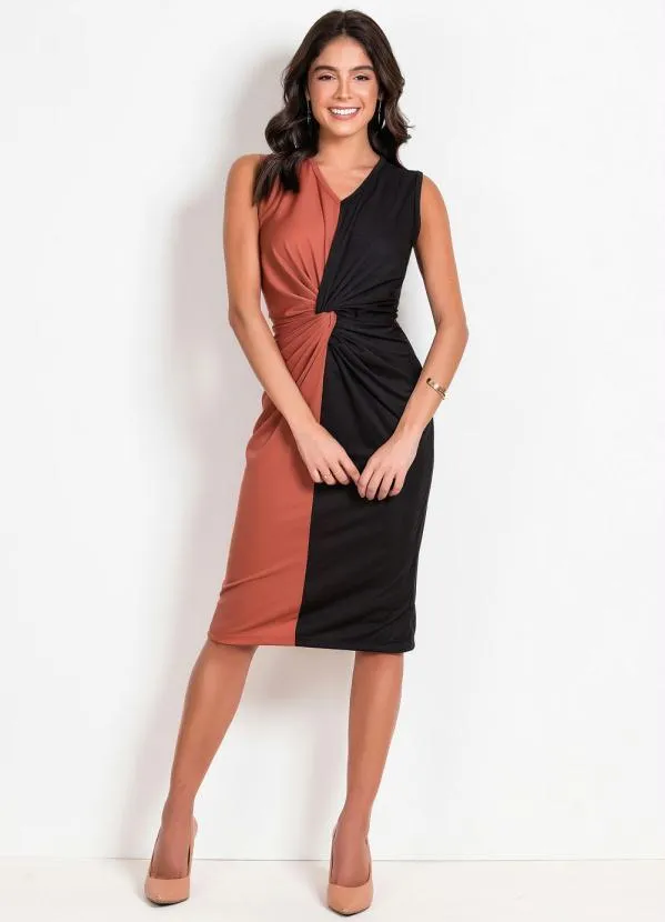 Rosalie - Vestido Preto e MarromCom Torção 3