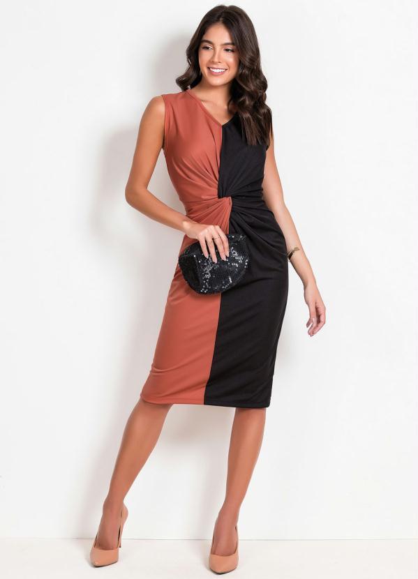 Rosalie - Vestido Preto e MarromCom Torção 4