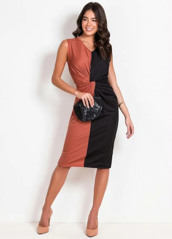 Rosalie - Vestido Preto e MarromCom Torção 4