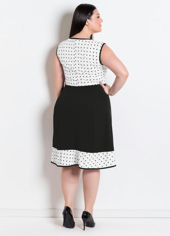 Outlet - Vestido Preto e Poá com Recortes Moda Evangélica 10