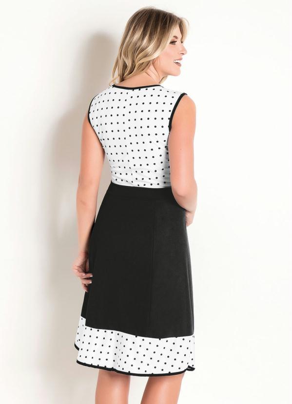 Outlet - Vestido Preto e Poá com Recortes Moda Evangélica 2