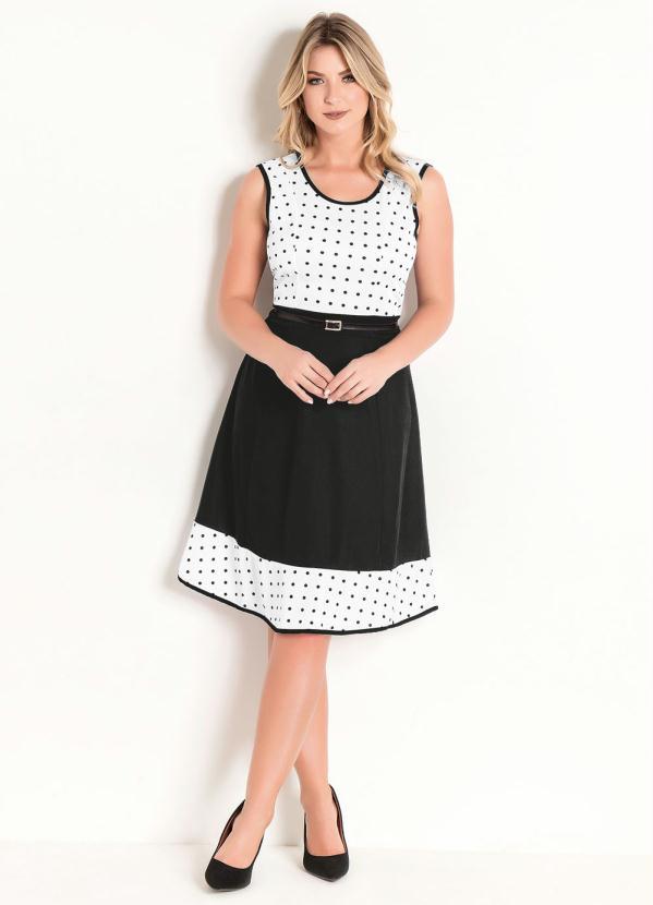 Outlet - Vestido Preto e Poá com Recortes Moda Evangélica 3