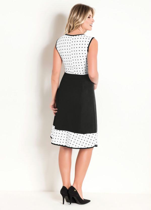 Outlet - Vestido Preto e Poá com Recortes Moda Evangélica 4