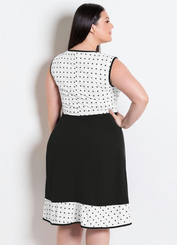 Outlet - Vestido Preto e Poá com Recortes Moda Evangélica 7