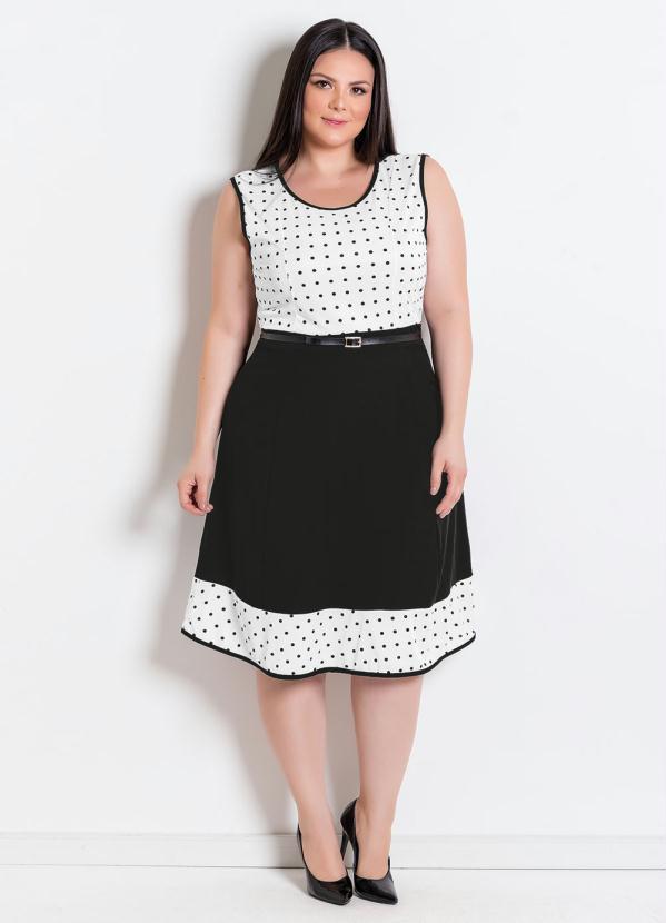 Outlet - Vestido Preto e Poá com Recortes Moda Evangélica 8