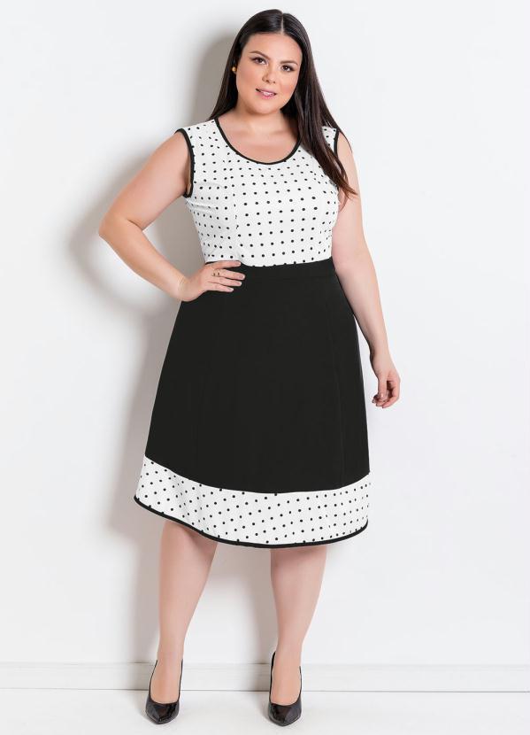 Outlet - Vestido Preto e Poá com Recortes Moda Evangélica 9