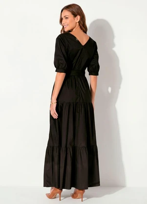 Quintess - Vestido Preto em Camadas com Cinto - QUINTESS