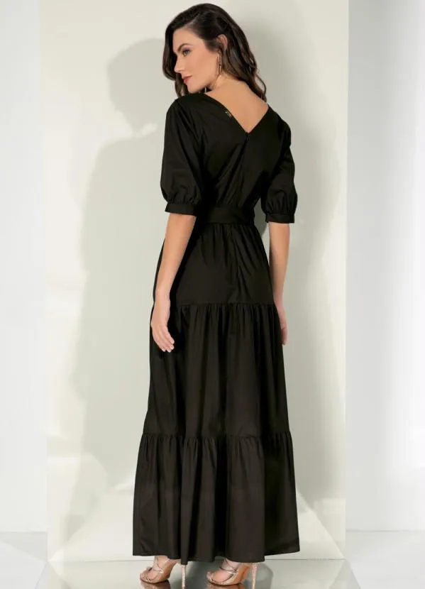 Quintess - Vestido Preto em Camadas com Cinto 2