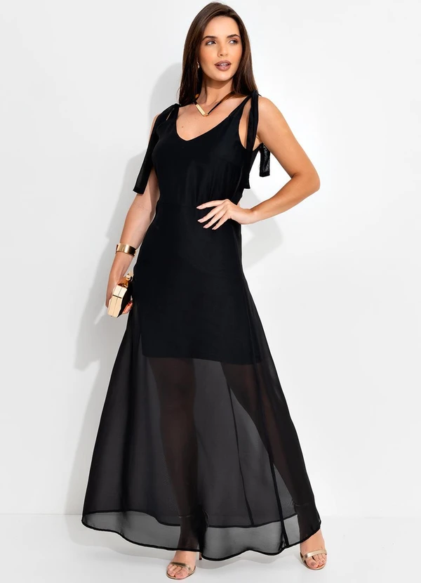 Quintess Vestido Preto em Chiffon