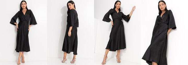 Vestido Preto em Crepe Plano Acetinado