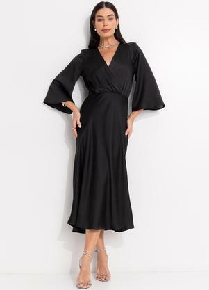 Vestido (Preto) em Crepe Plano Acetinado