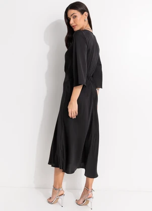 Quintess - Vestido Preto em Crepe Plano Acetinado - QUINTESS