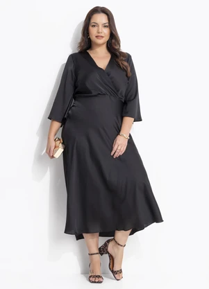 Quintess - Vestido Preto em Crepe Plano Acetinado - QUINTESS