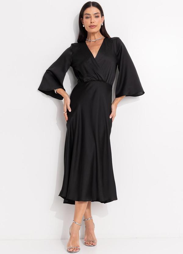 Vestido (Preto) em Crepe Plano Acetinado